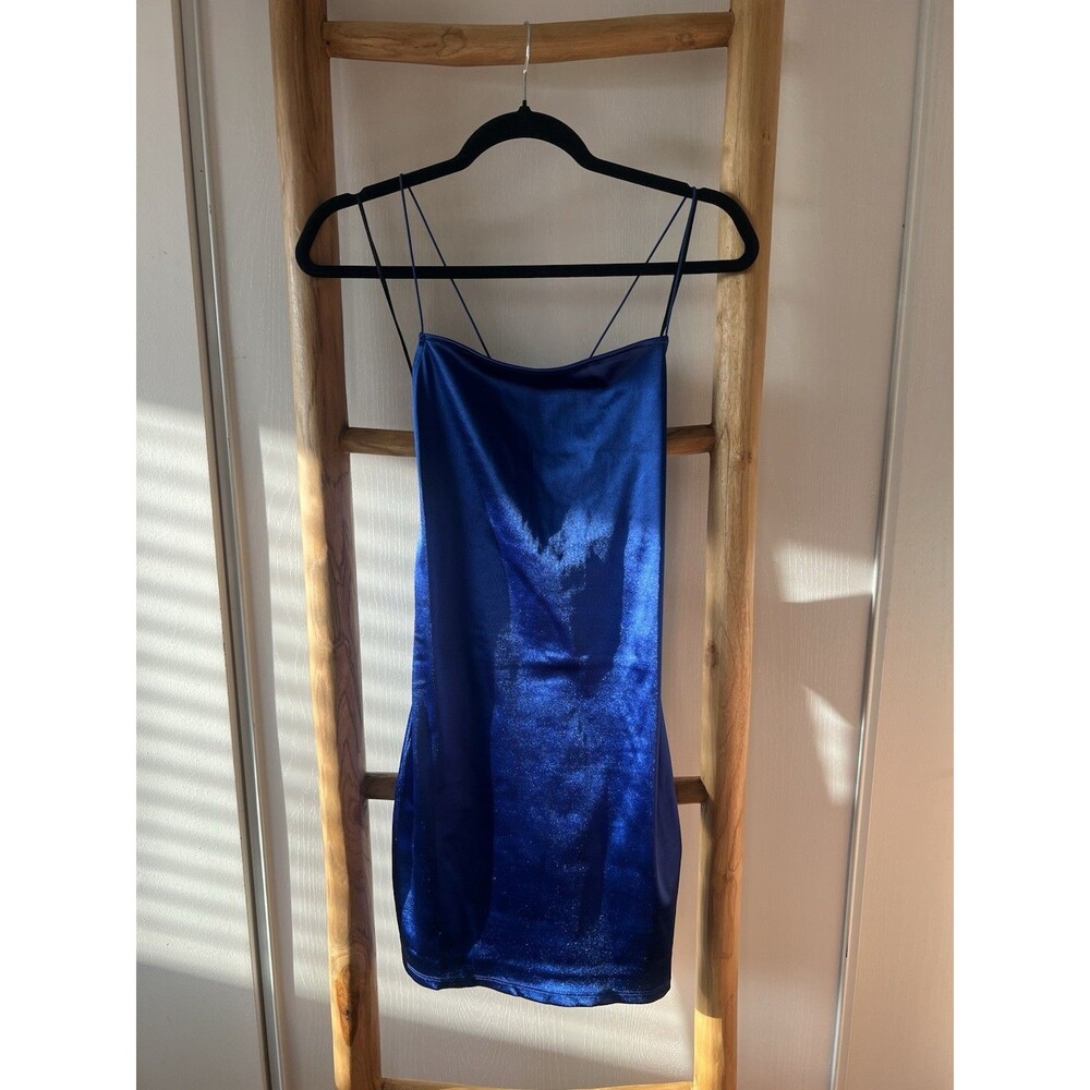 H&M Women's Blue Solid Full Slip Spaghetti Strap Dress, Size S Regular